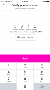 Lyft app phone verification code