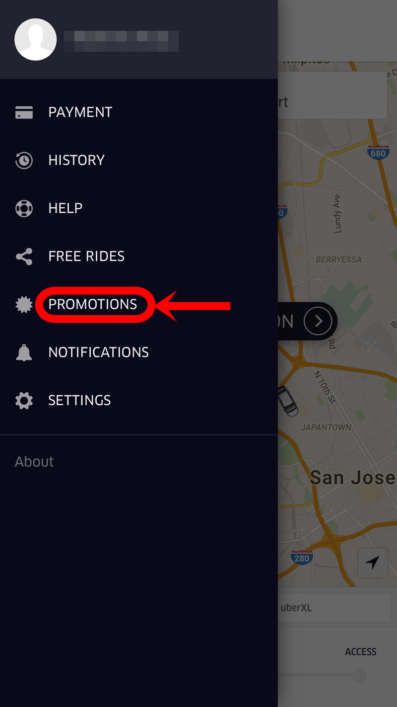 Enter Uber rider promo code here.