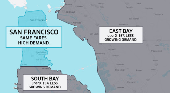 Uber Fare Cut in South Bay and East Bay